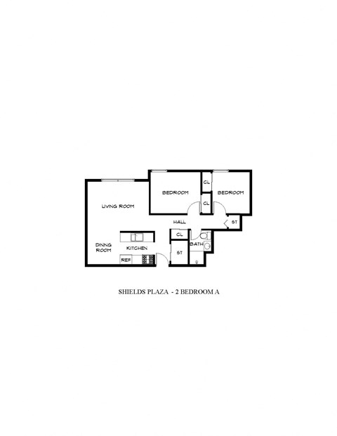 Floor plan for 2 beds, 1 bath, 800 sqft